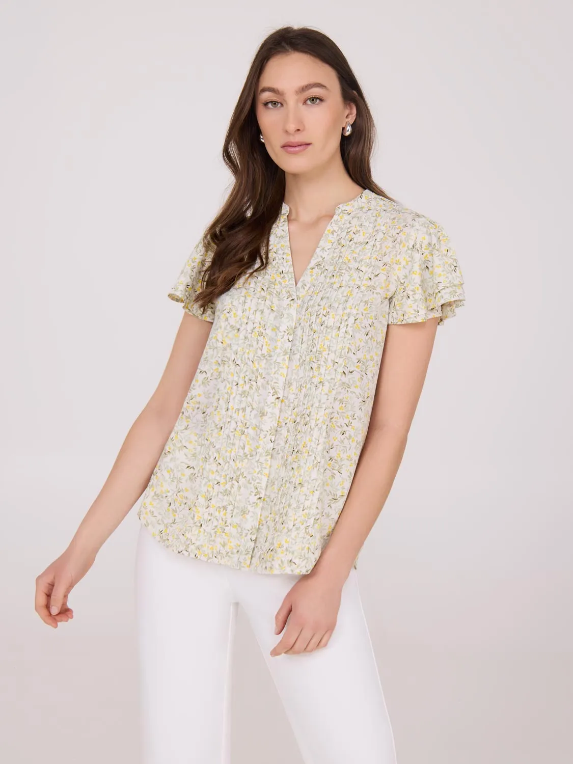 Floral Print Flutter Sleeve Chiffon Blouse Casual Vibe