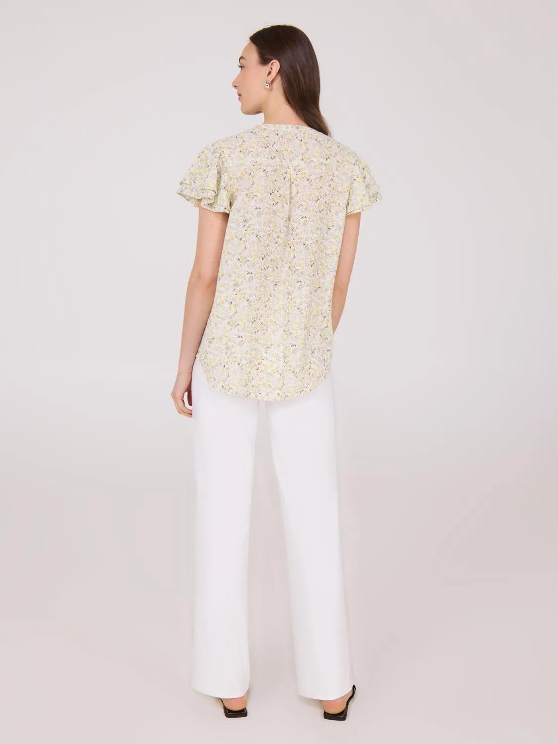 Floral Print Flutter Sleeve Chiffon Blouse All Time Look