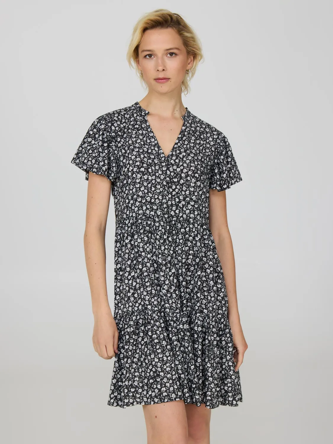 Floral Print Flutter Sleeve Mini Dress family event