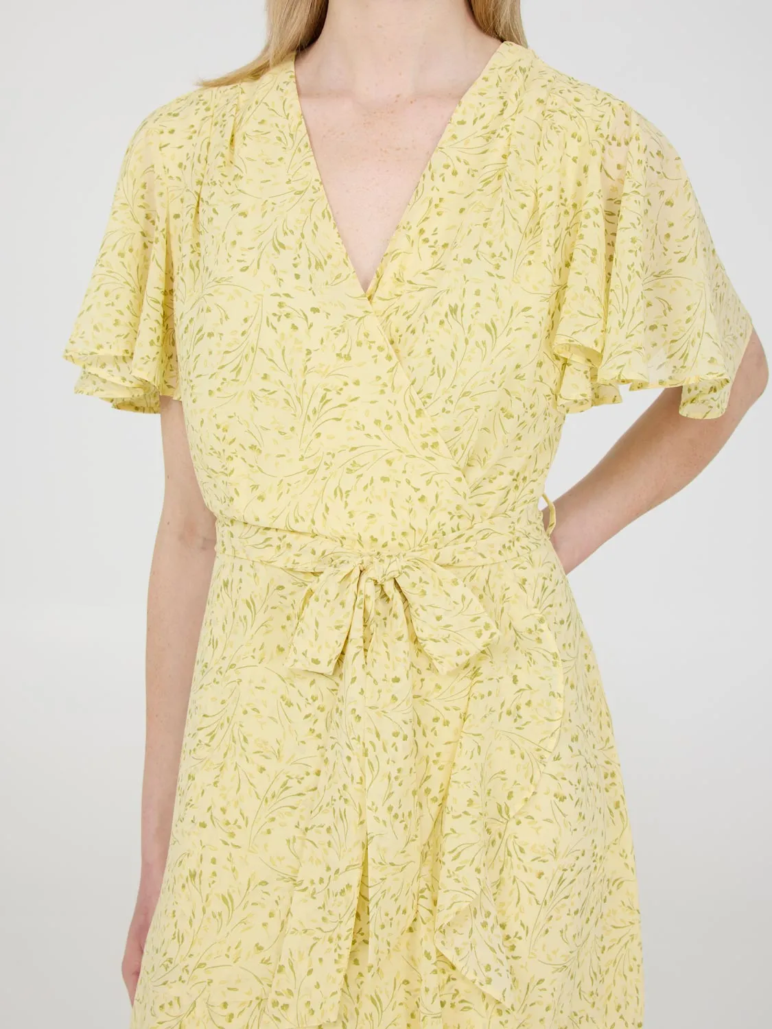 Floral Print Flutter Sleeve Wrap Dress street trend