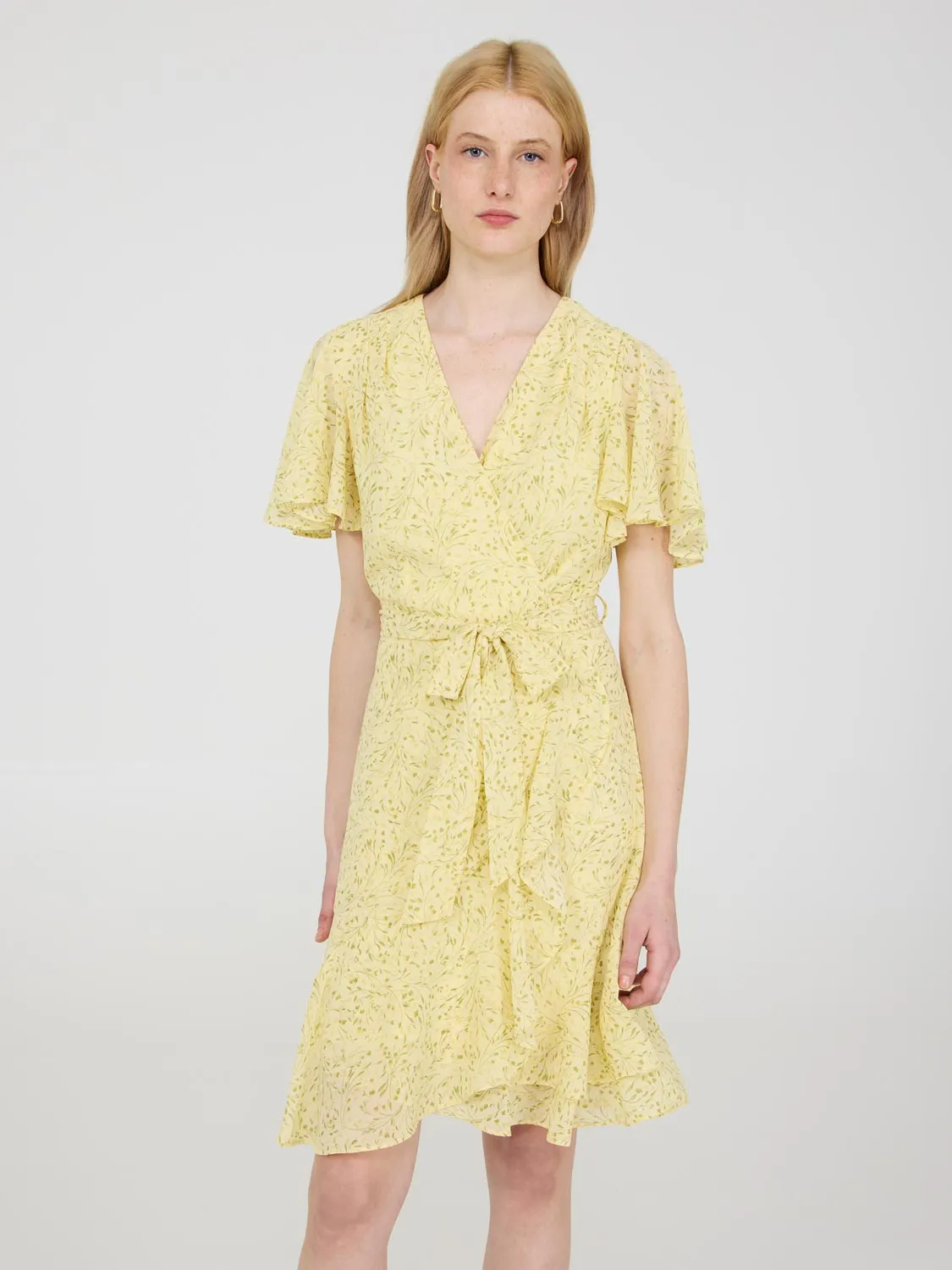 Floral Print Flutter Sleeve Wrap Dress sweet charm