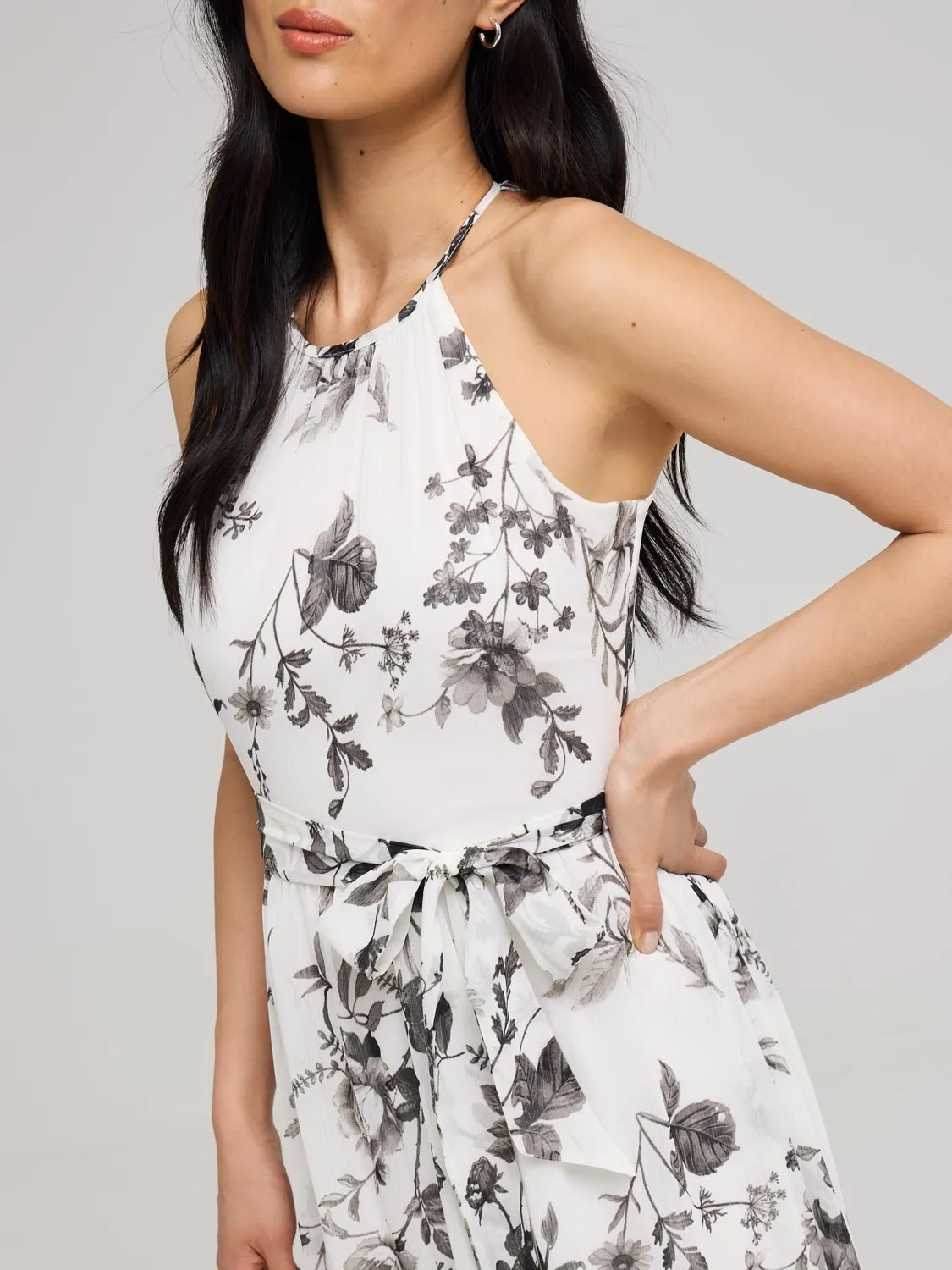 Floral Print Halter Chiffon Dress urban trend