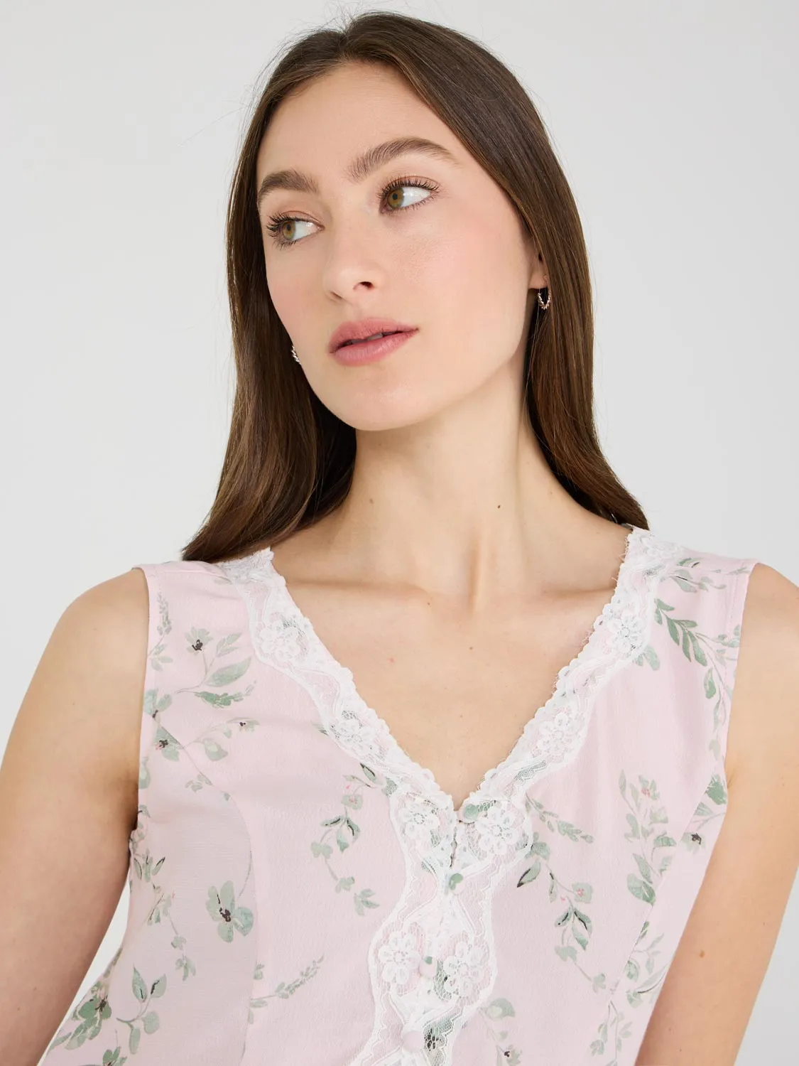 Floral Print Lace Vest Top slim shape