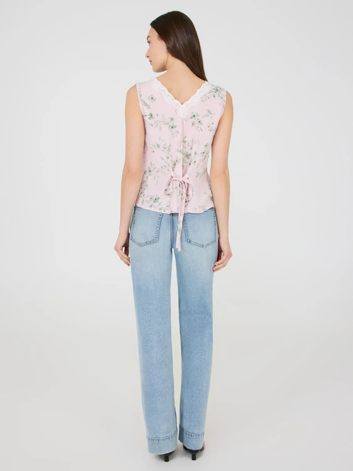 Floral Print Lace Vest Top city mode