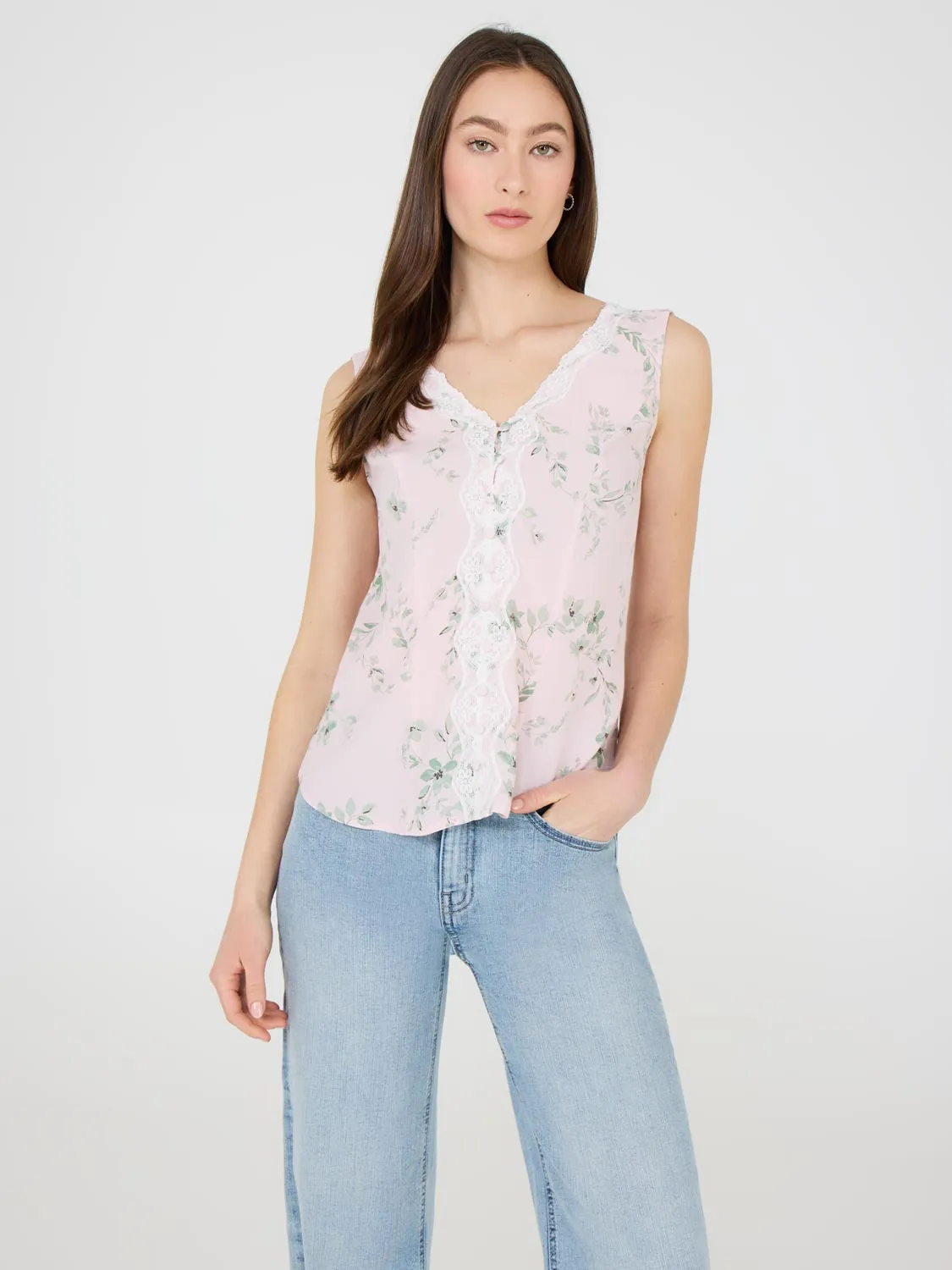 Floral Print Lace Vest Top elevated basic
