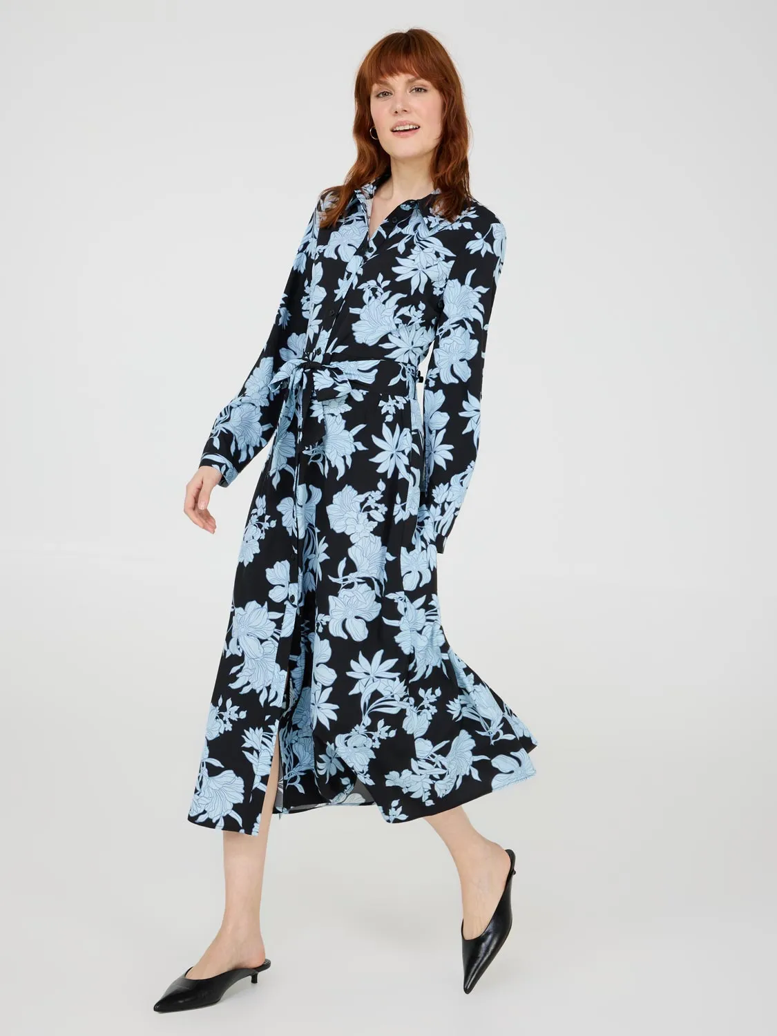 Floral Print Midi Shirt Dress casual trend