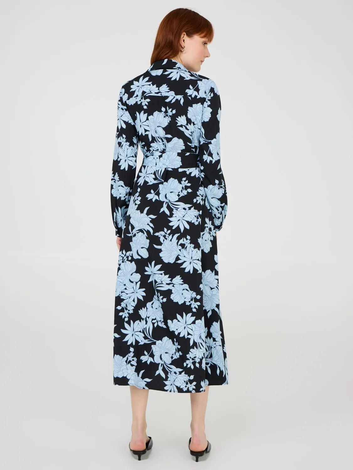 Floral Print Midi Shirt Dress soft fabric