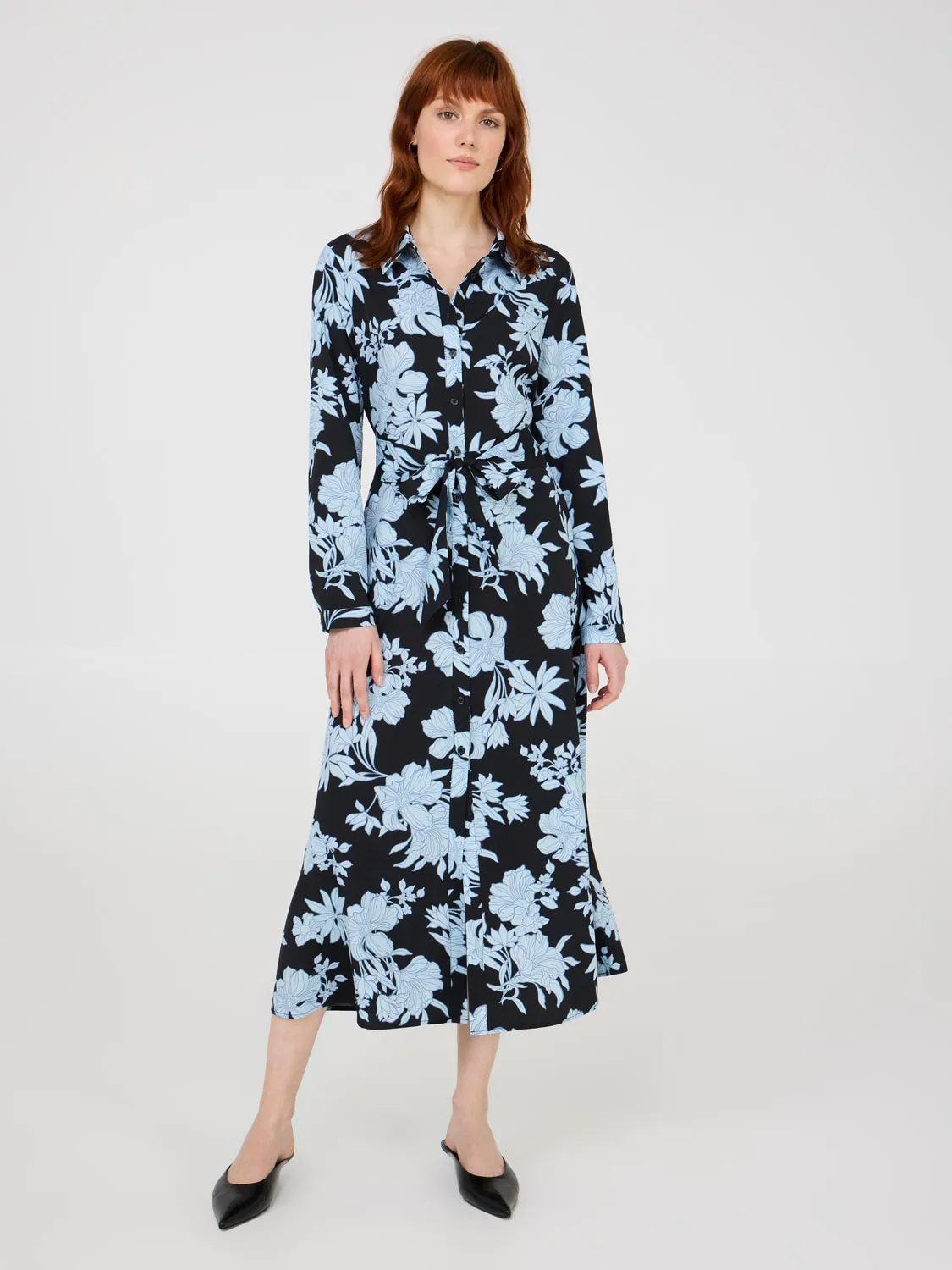 Floral Print Midi Shirt Dress fashion casual