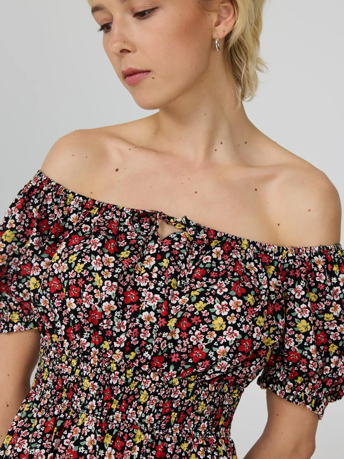Floral Print Milkmaid Mini Dress light touch