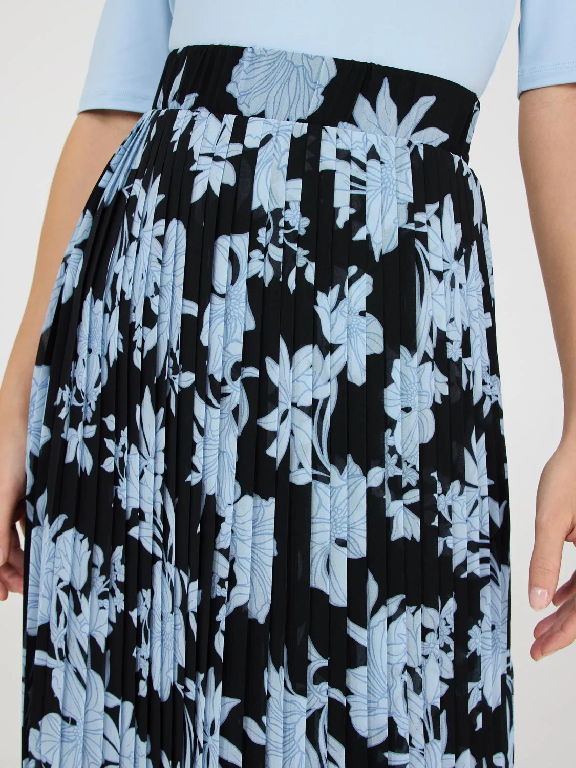 Floral Print Pleated Chiffon Midi Skirt charm power