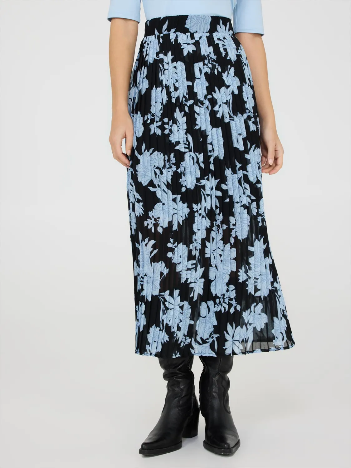 Floral Print Pleated Chiffon Midi Skirt multi-style
