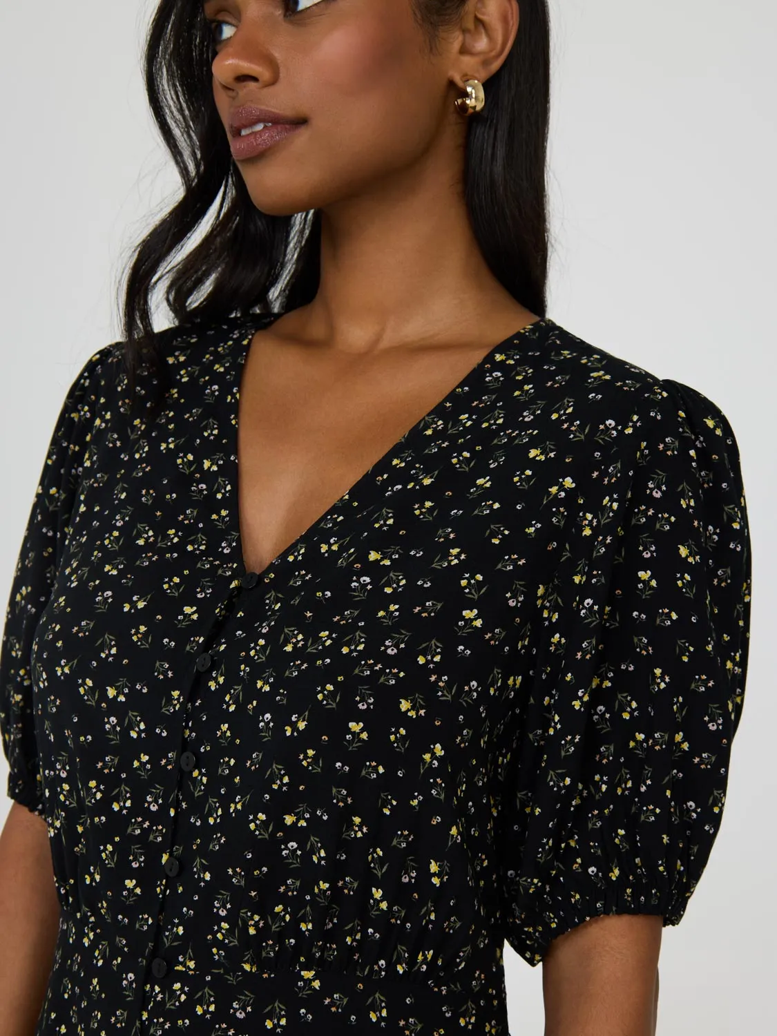 Floral Print Puff Sleeve Midi Dress summer sun