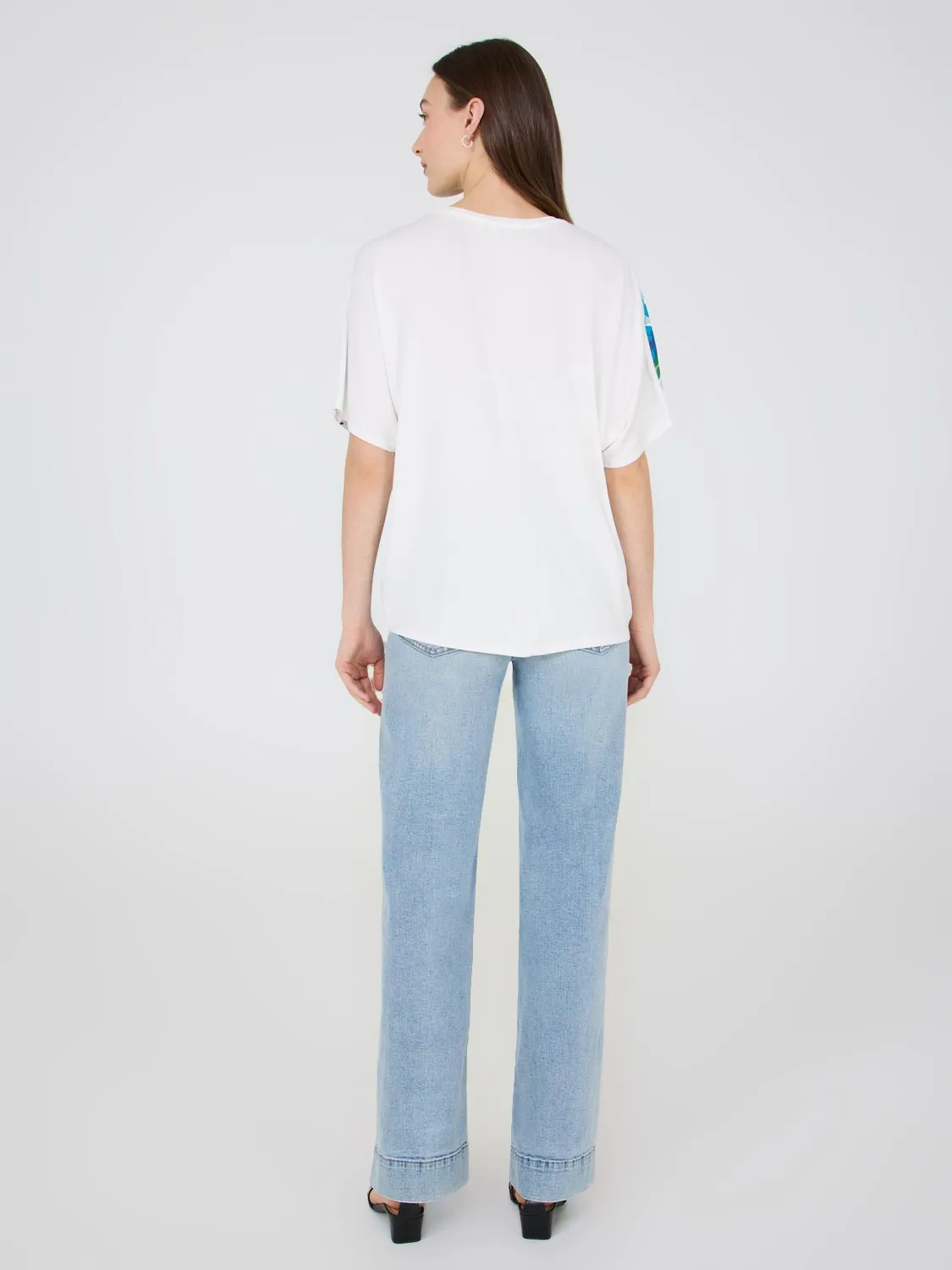 Floral Print Satin Front Dolman Sleeve T-Shirt In Motion