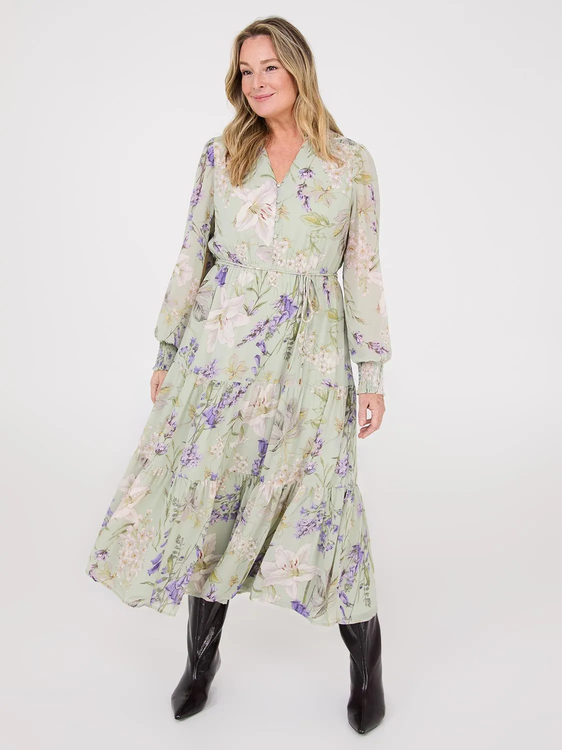 Floral Print Tiered Maxi Dress color pop