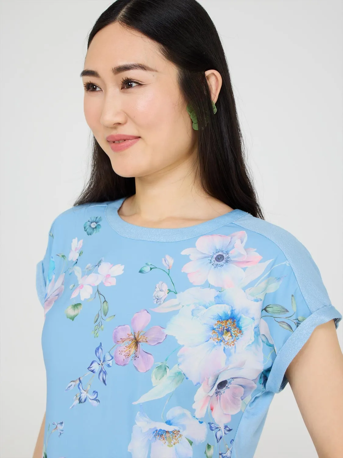 Floral Print Top With Metallic Trim Everyday Cool