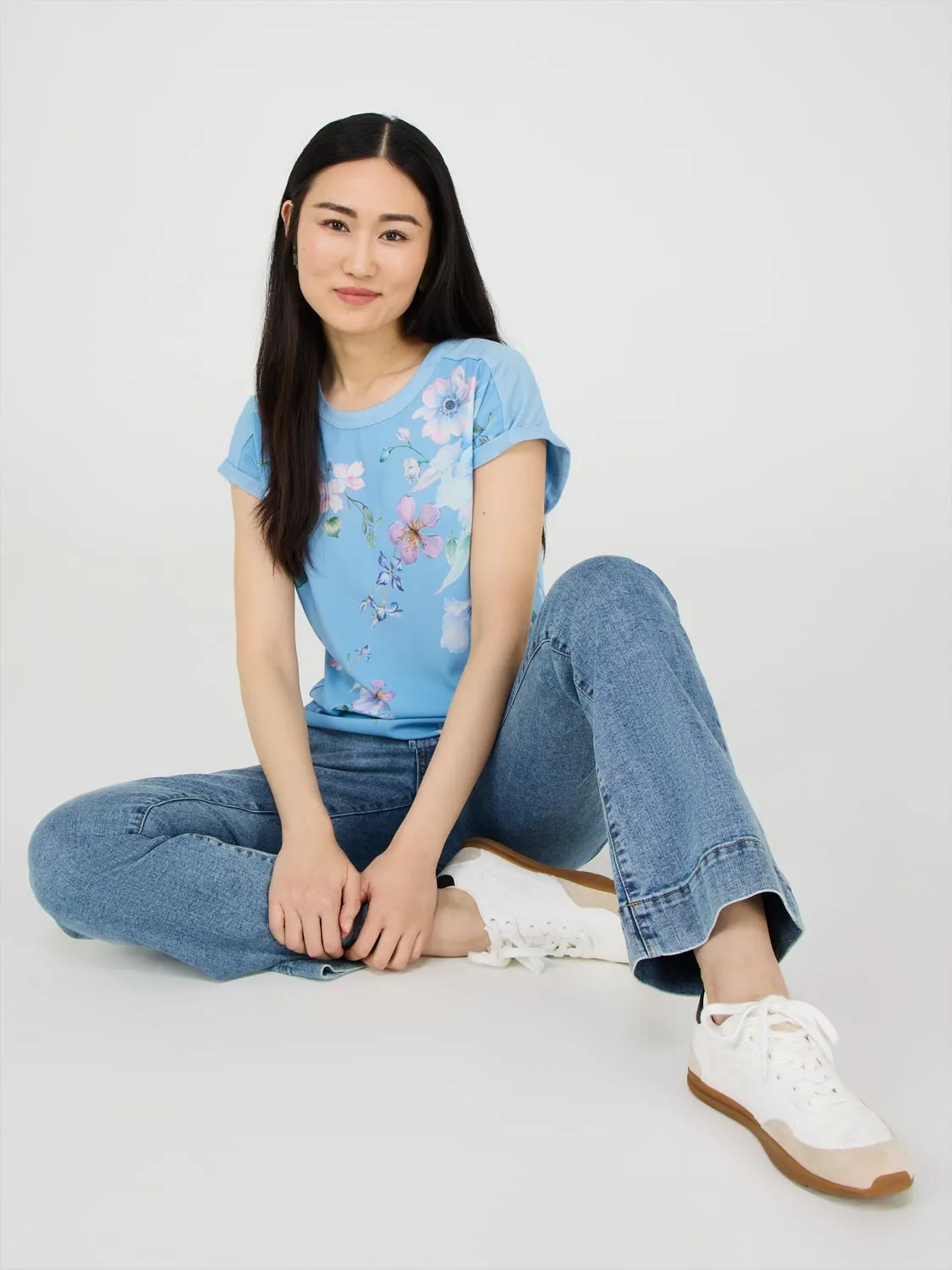 Floral Print Top With Metallic Trim Autumn Cool