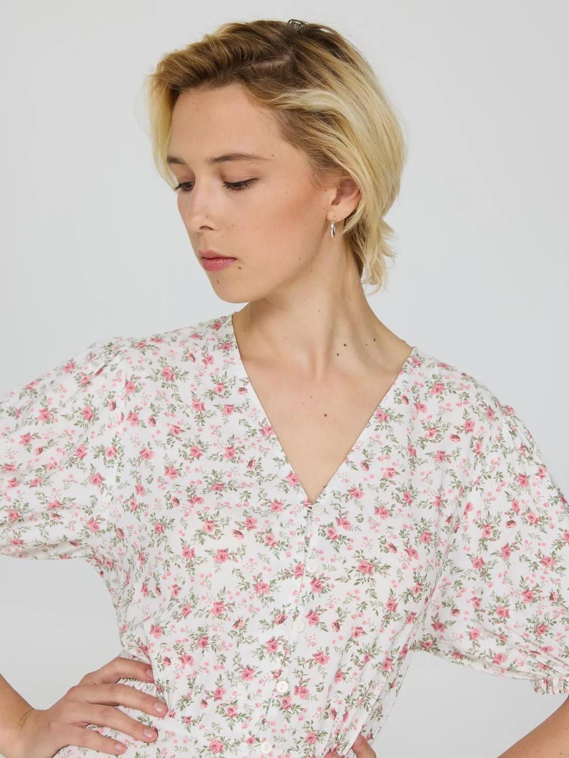 Floral Puff Sleeve Midi Dress free spirit
