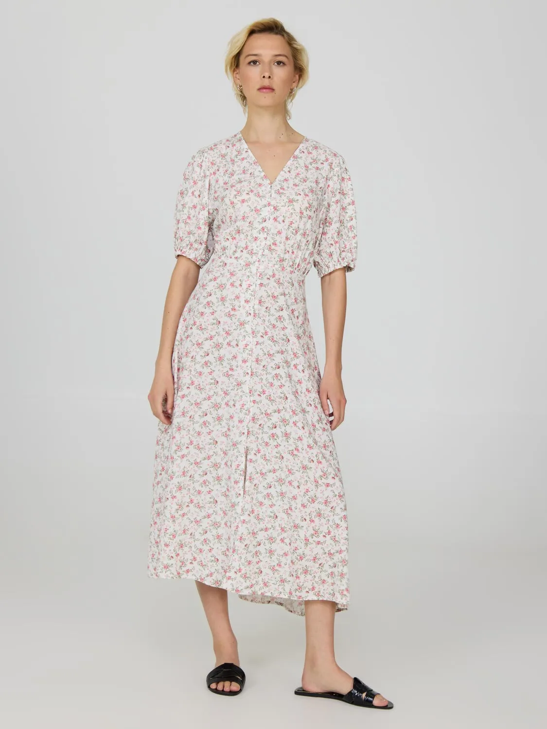 Floral Puff Sleeve Midi Dress luxury vibe