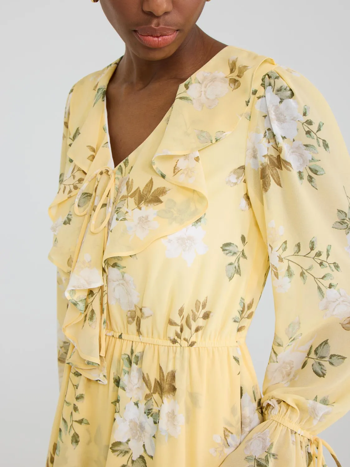 Floral Ruffle Chiffon Mini Dress classic element