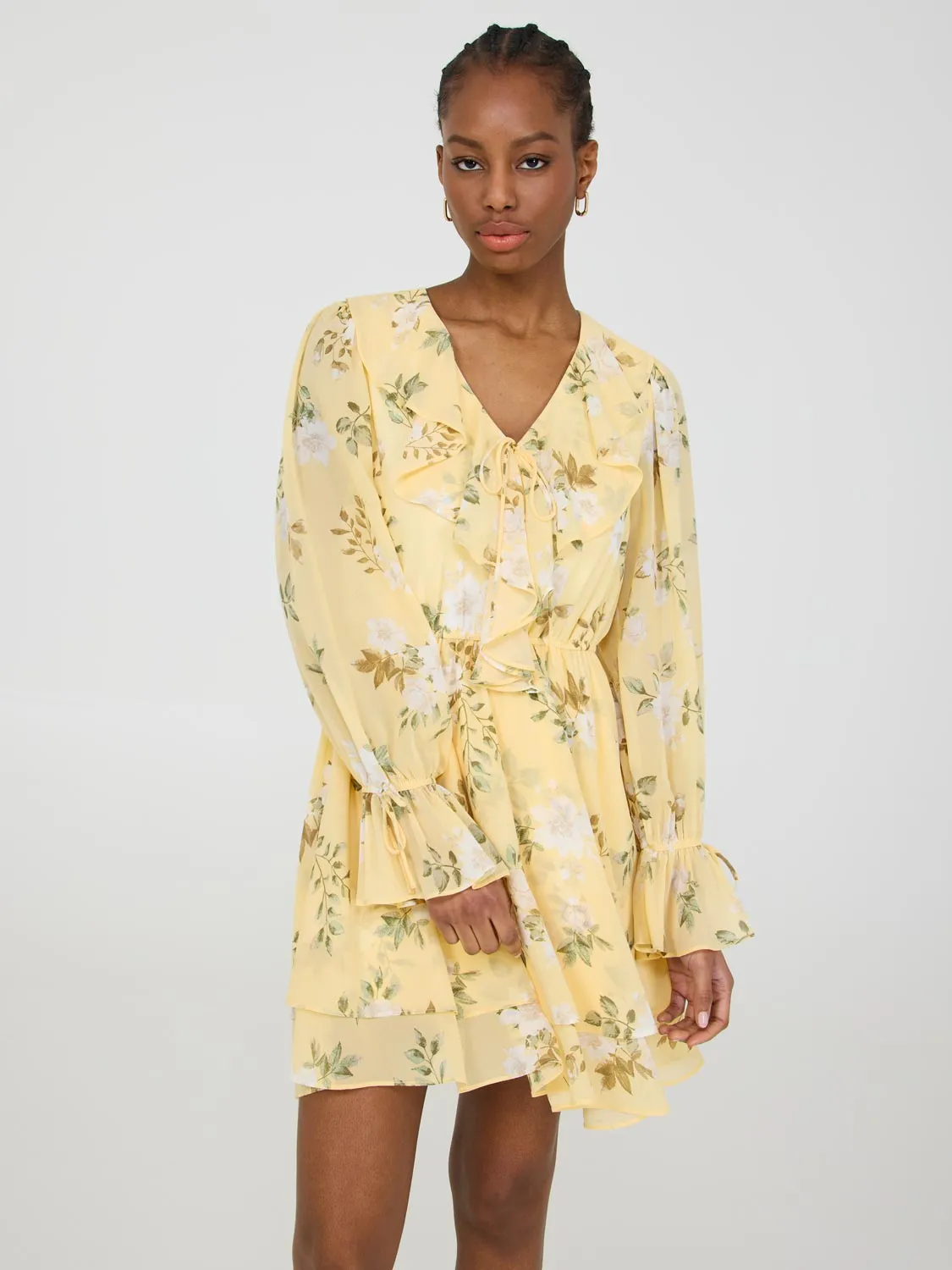 Floral Ruffle Chiffon Mini Dress spring summer