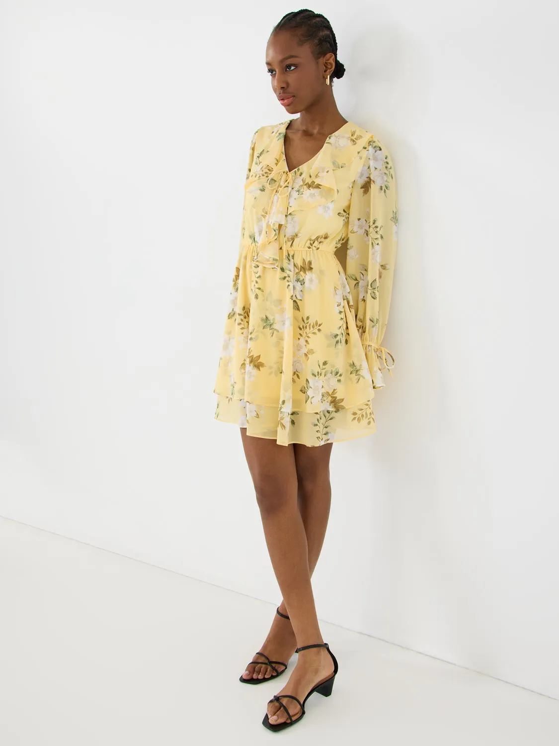 Floral Ruffle Chiffon Mini Dress light feeling