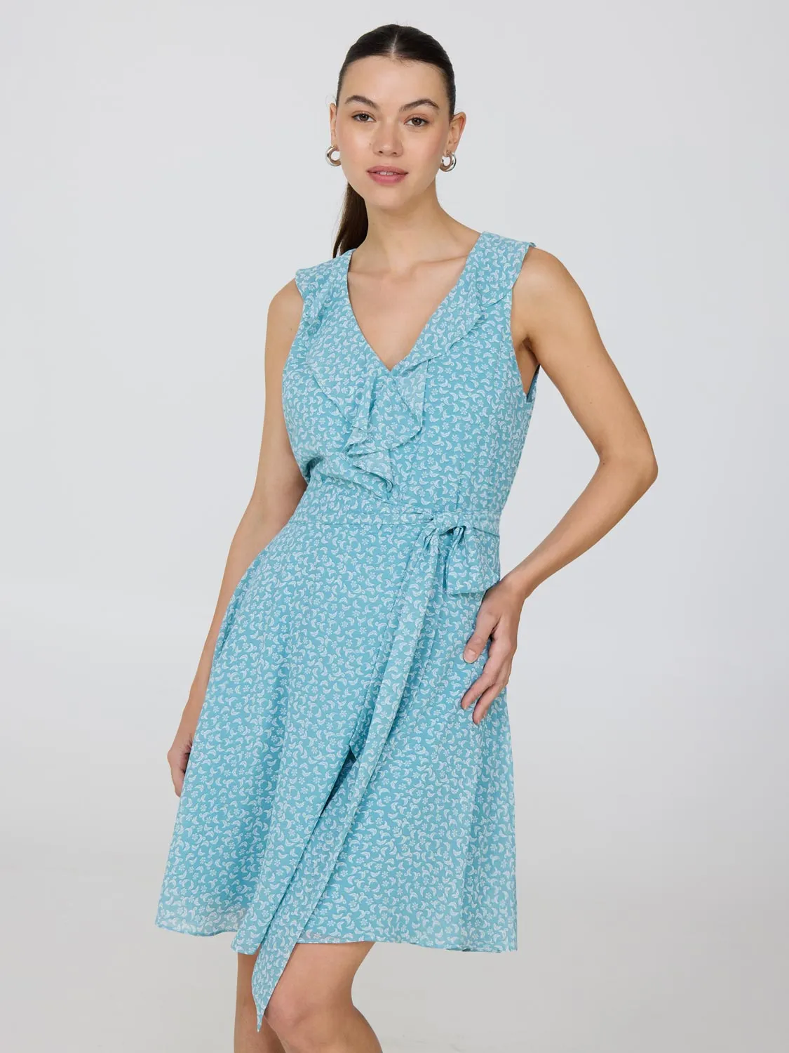 Floral Ruffle V-Neck Chiffon Mini Dress easy wear