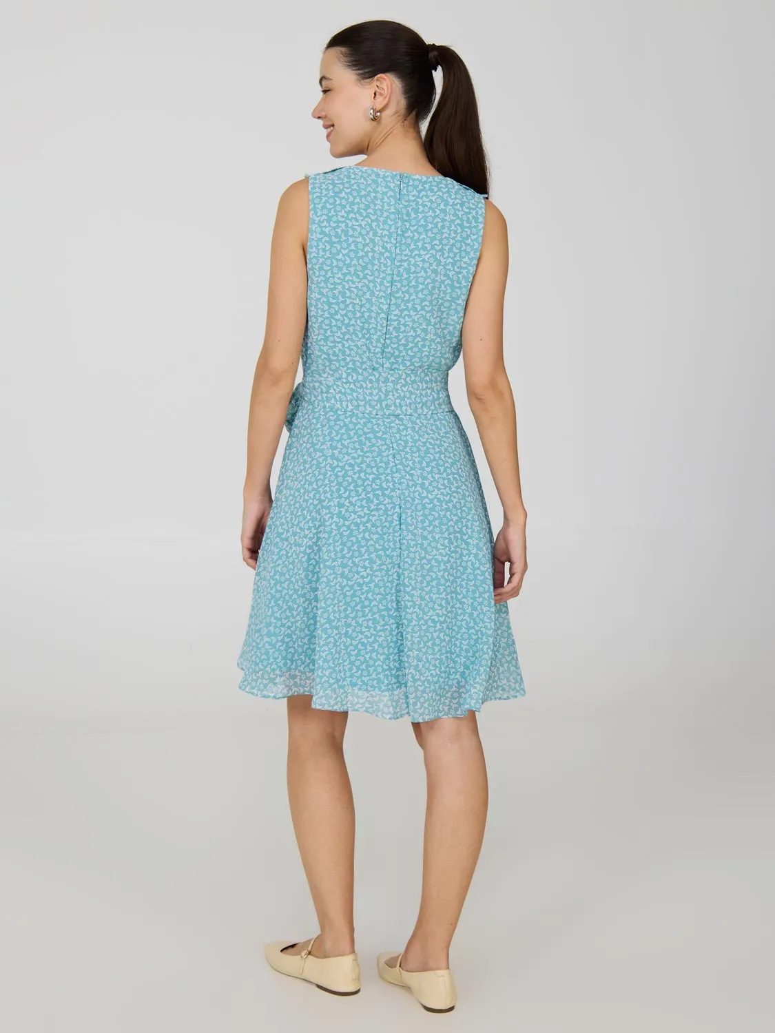 Floral Ruffle V-Neck Chiffon Mini Dress light touch