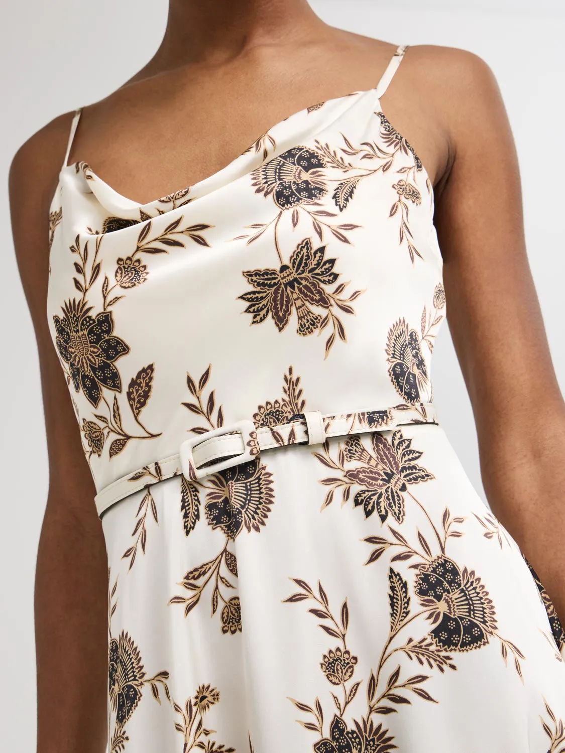 Floral Satin Cowl Neck Midi Dress unique charm