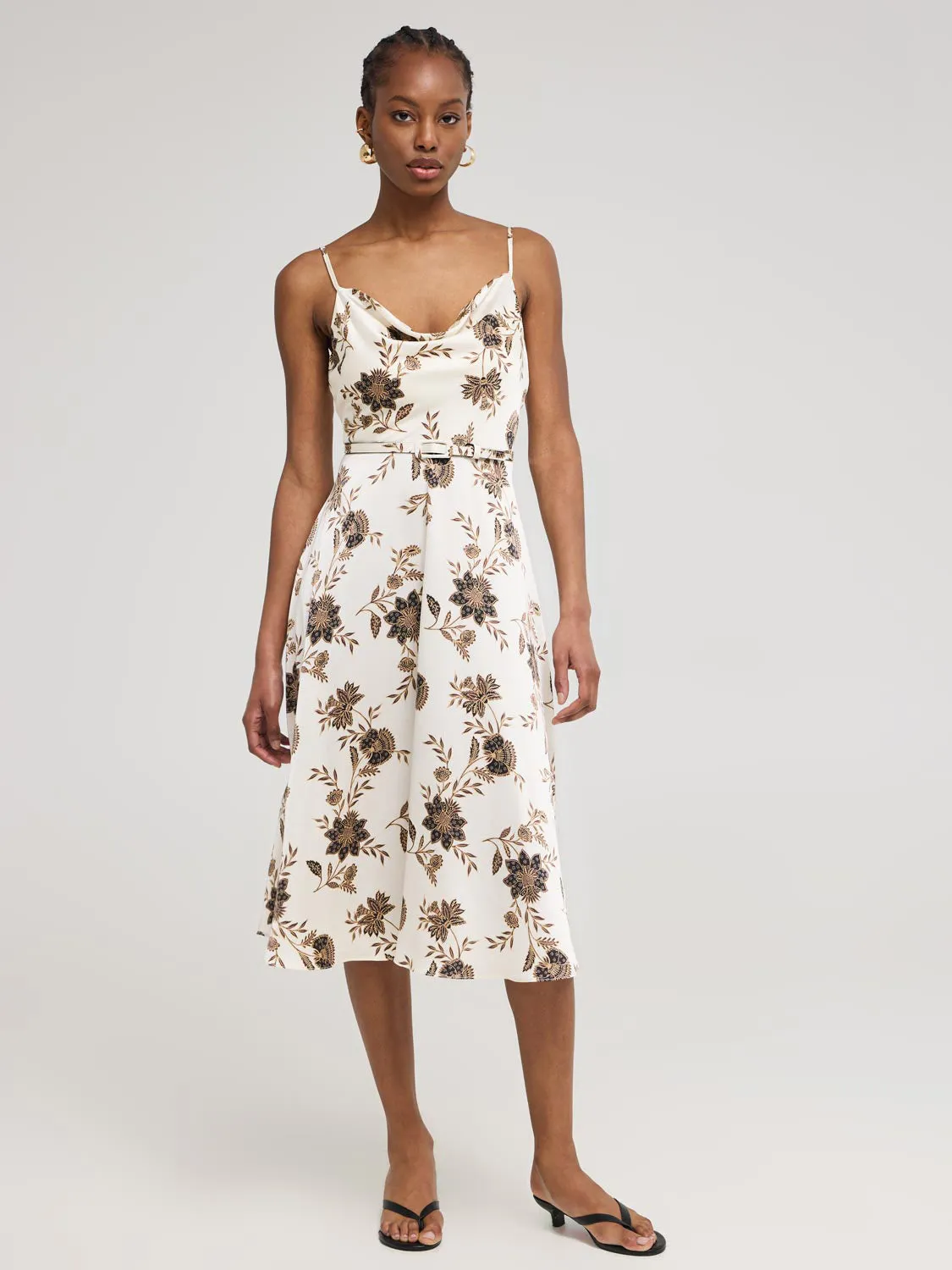 Floral Satin Cowl Neck Midi Dress fashion light