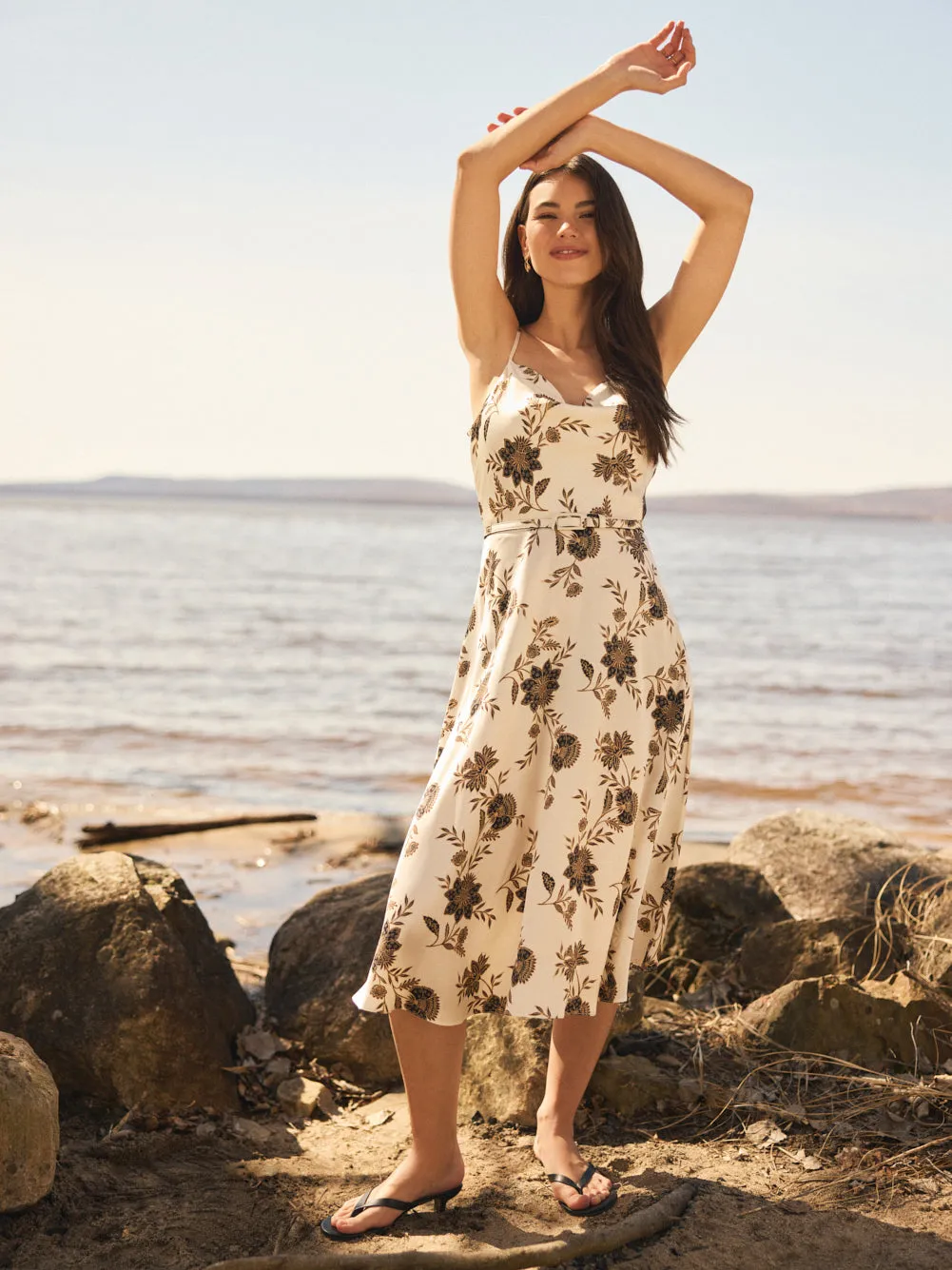 Floral Satin Cowl Neck Midi Dress girly heart