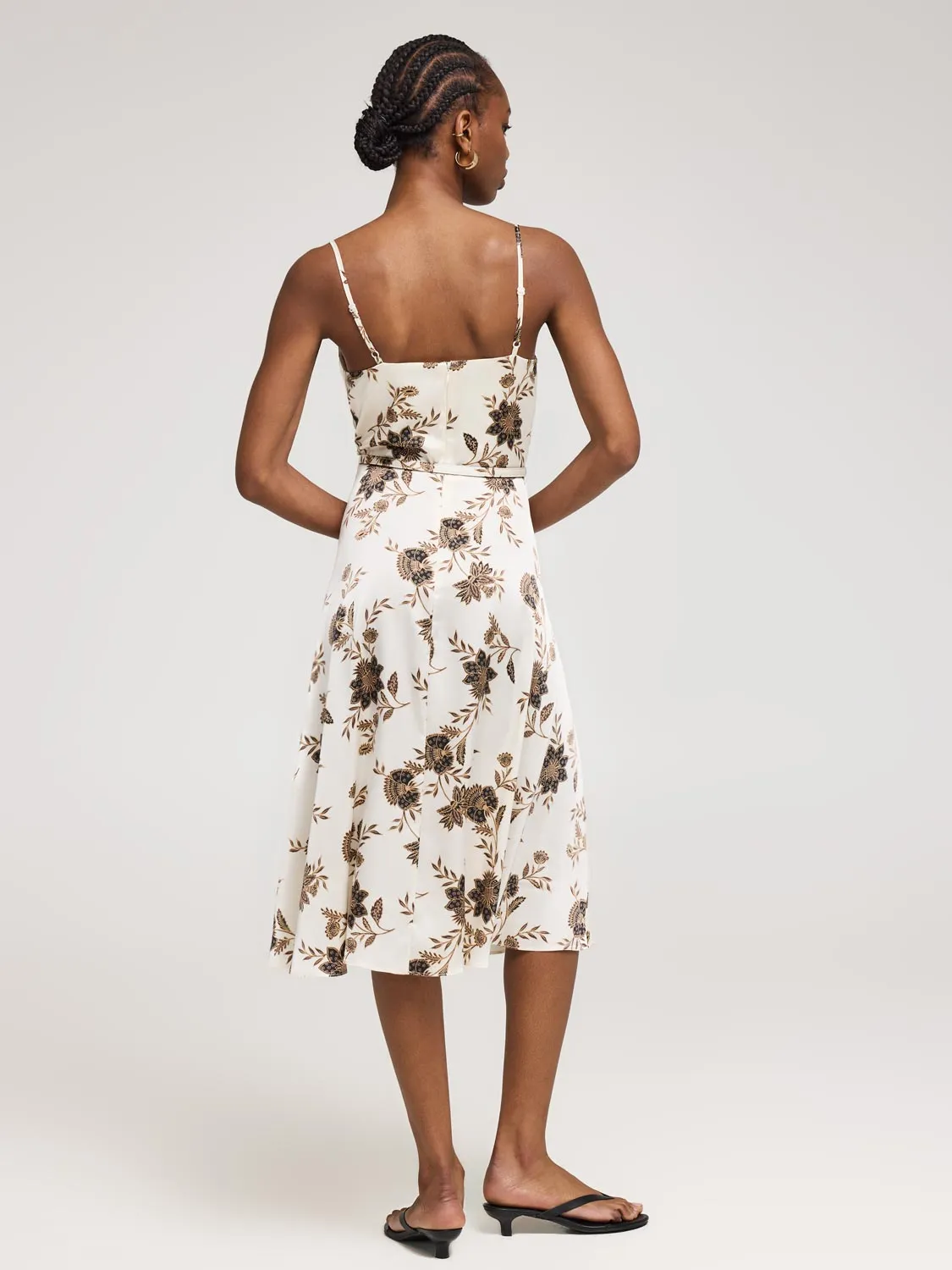 Floral Satin Cowl Neck Midi Dress romantic detail