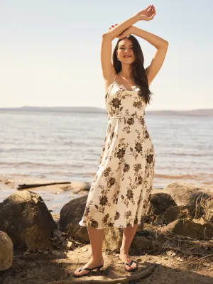 Floral Satin Cowl Neck Midi Dress close moments