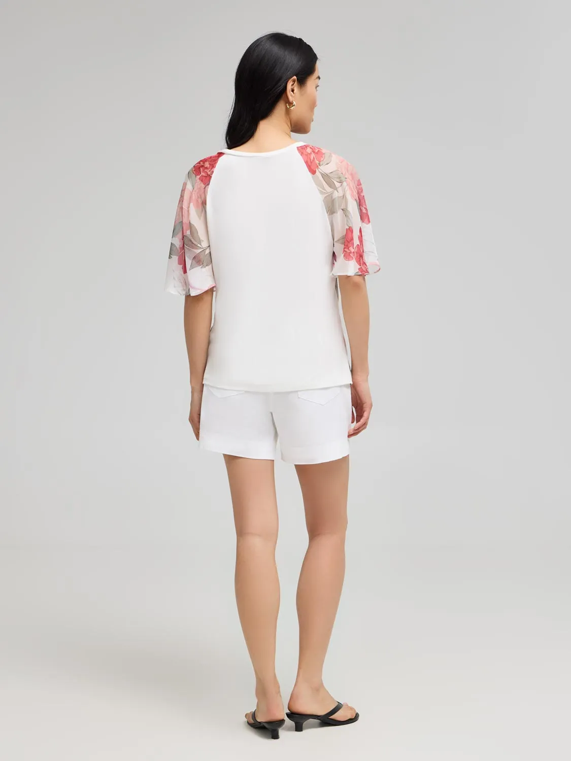 Floral Satin Top With Chiffon Flutter Sleeves Feel Confident