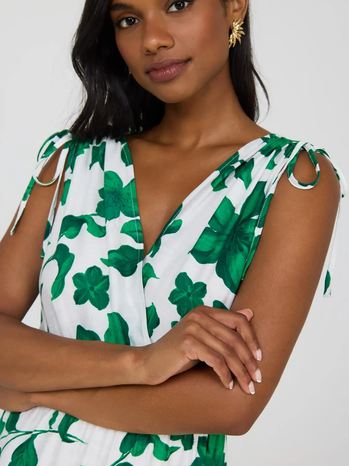 Floral Sleeveless Crossover Midi Dress soft tone