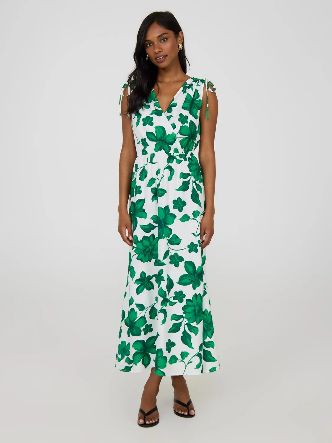 Floral Sleeveless Crossover Midi Dress casual charm