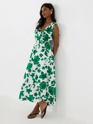 Floral Sleeveless Crossover Midi Dress warm sunlight