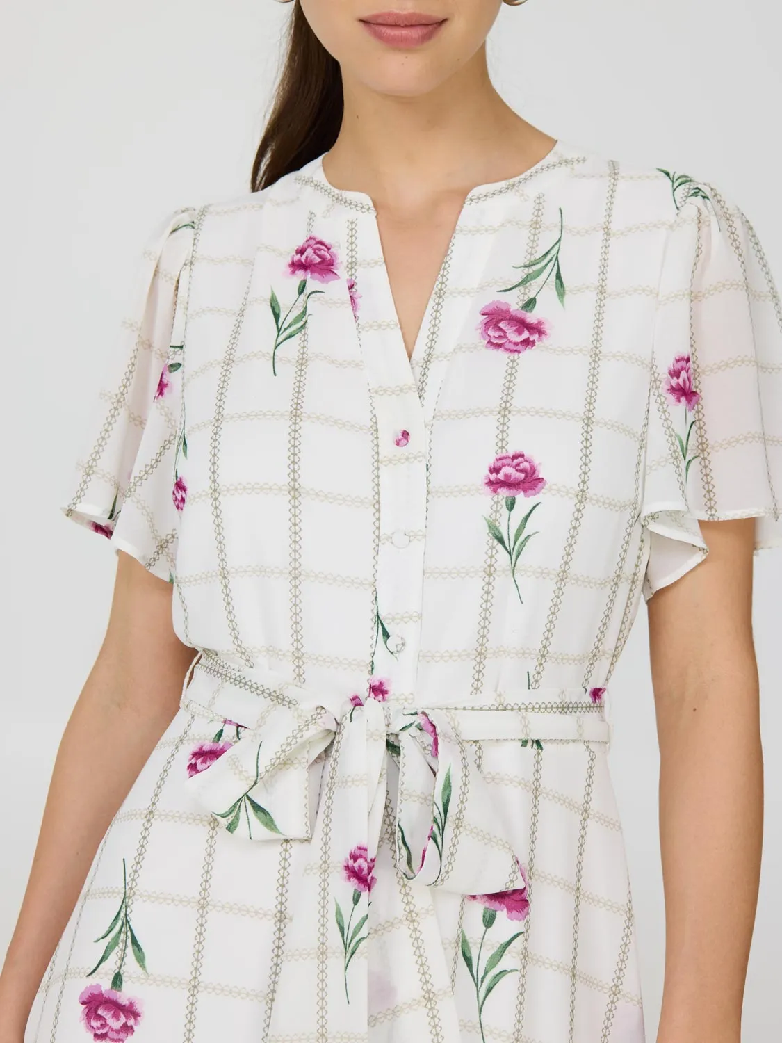 Floral Split Neck Chiffon Midi Dress travel ready