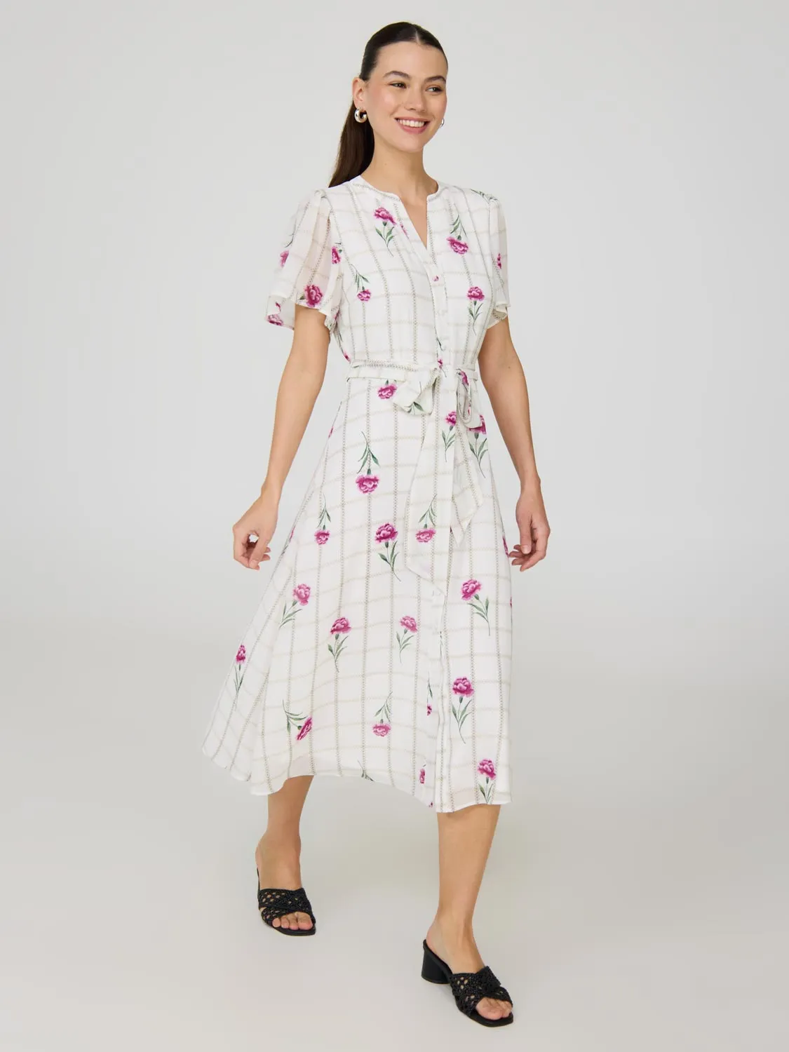 Floral Split Neck Chiffon Midi Dress spring essential