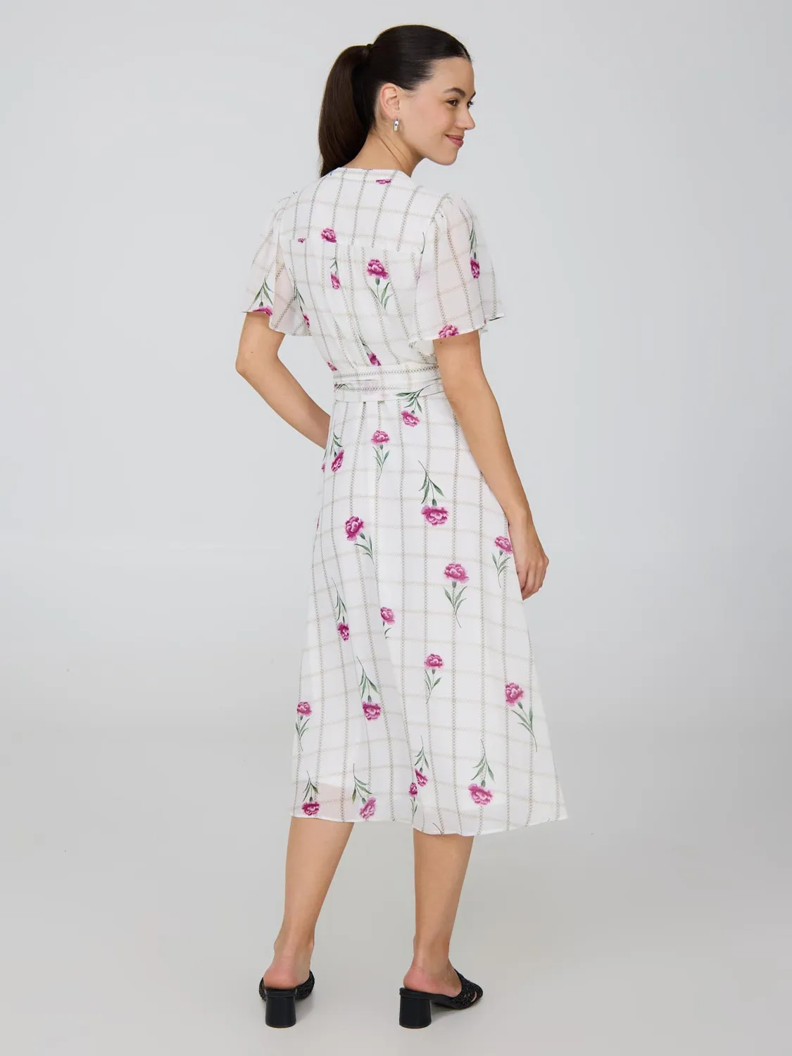 Floral Split Neck Chiffon Midi Dress urban style