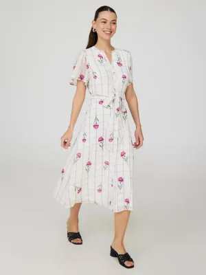 Floral Split Neck Chiffon Midi Dress spring essential