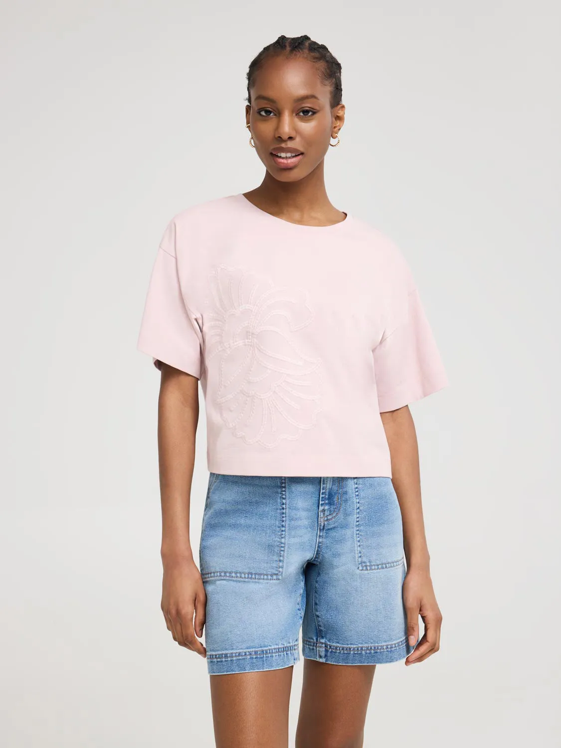 Flower-Embroidered-T-Shirt Date Ready