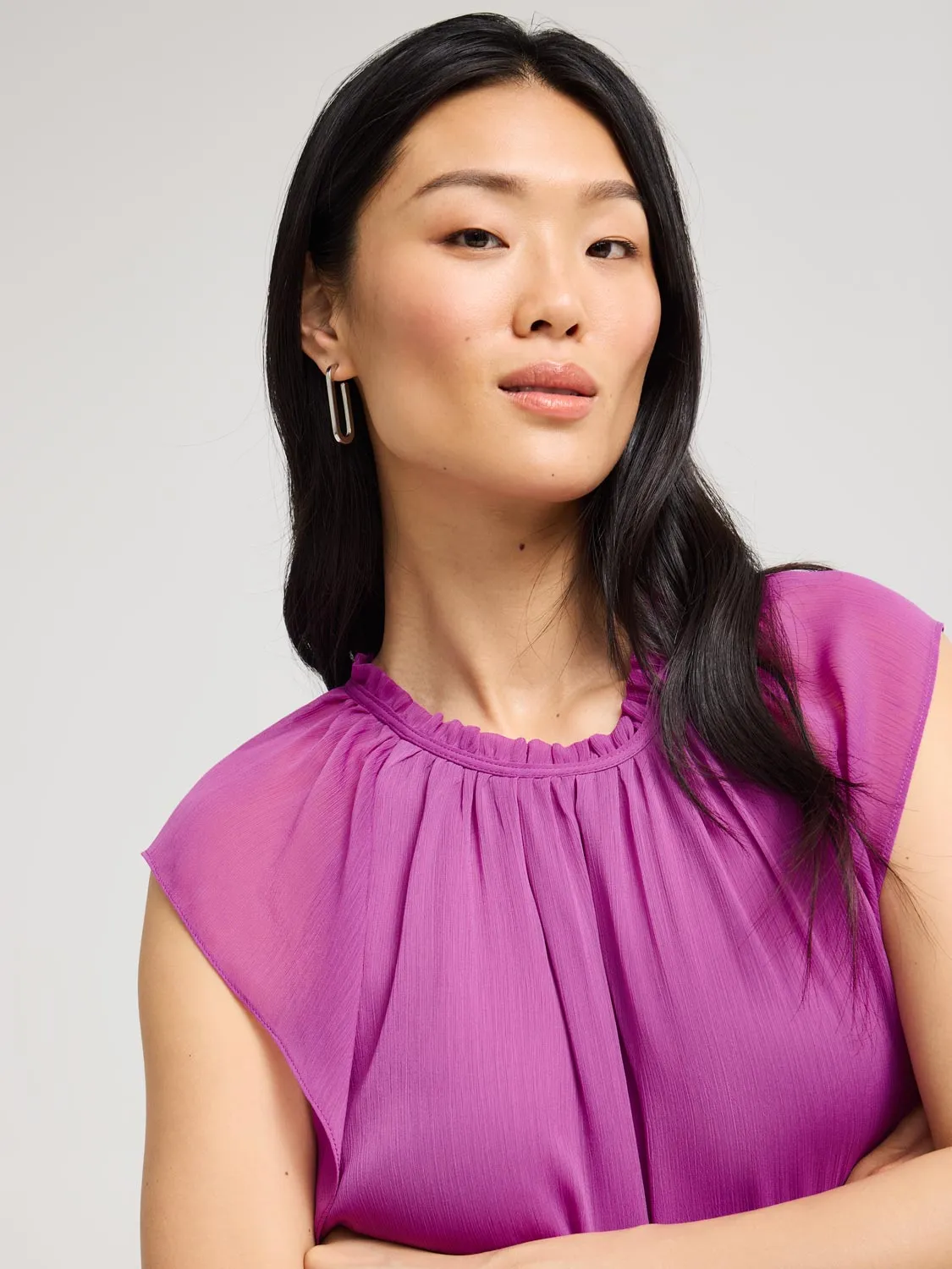Flutter Cap Sleeve Chiffon Top sharp base