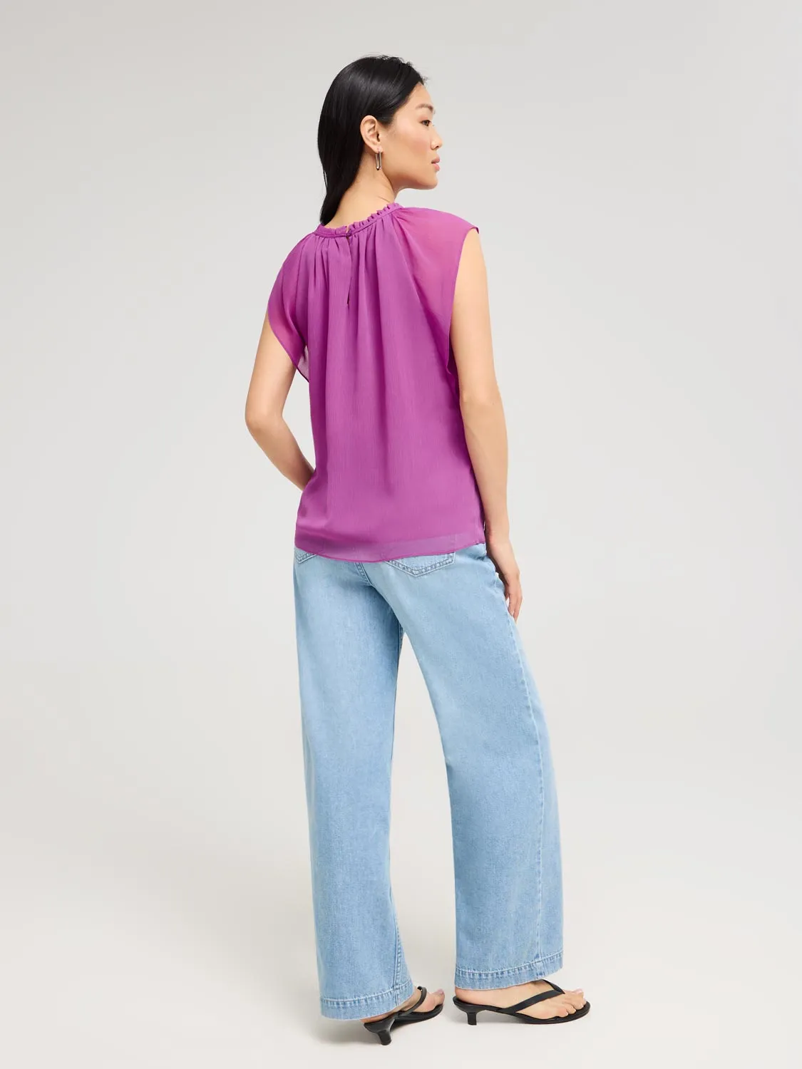 Flutter Cap Sleeve Chiffon Top soft stretch