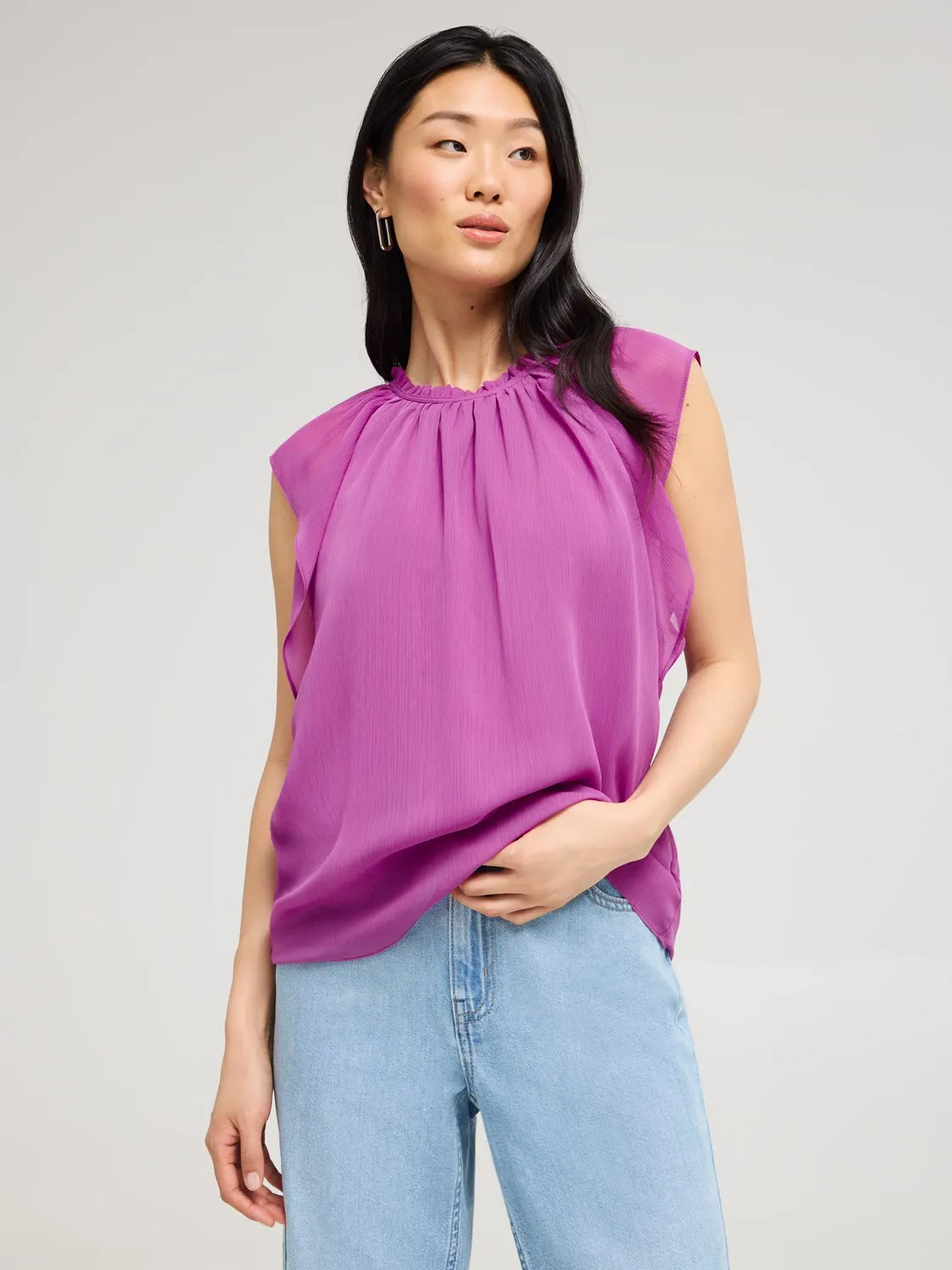 Flutter Cap Sleeve Chiffon Top neutral chic