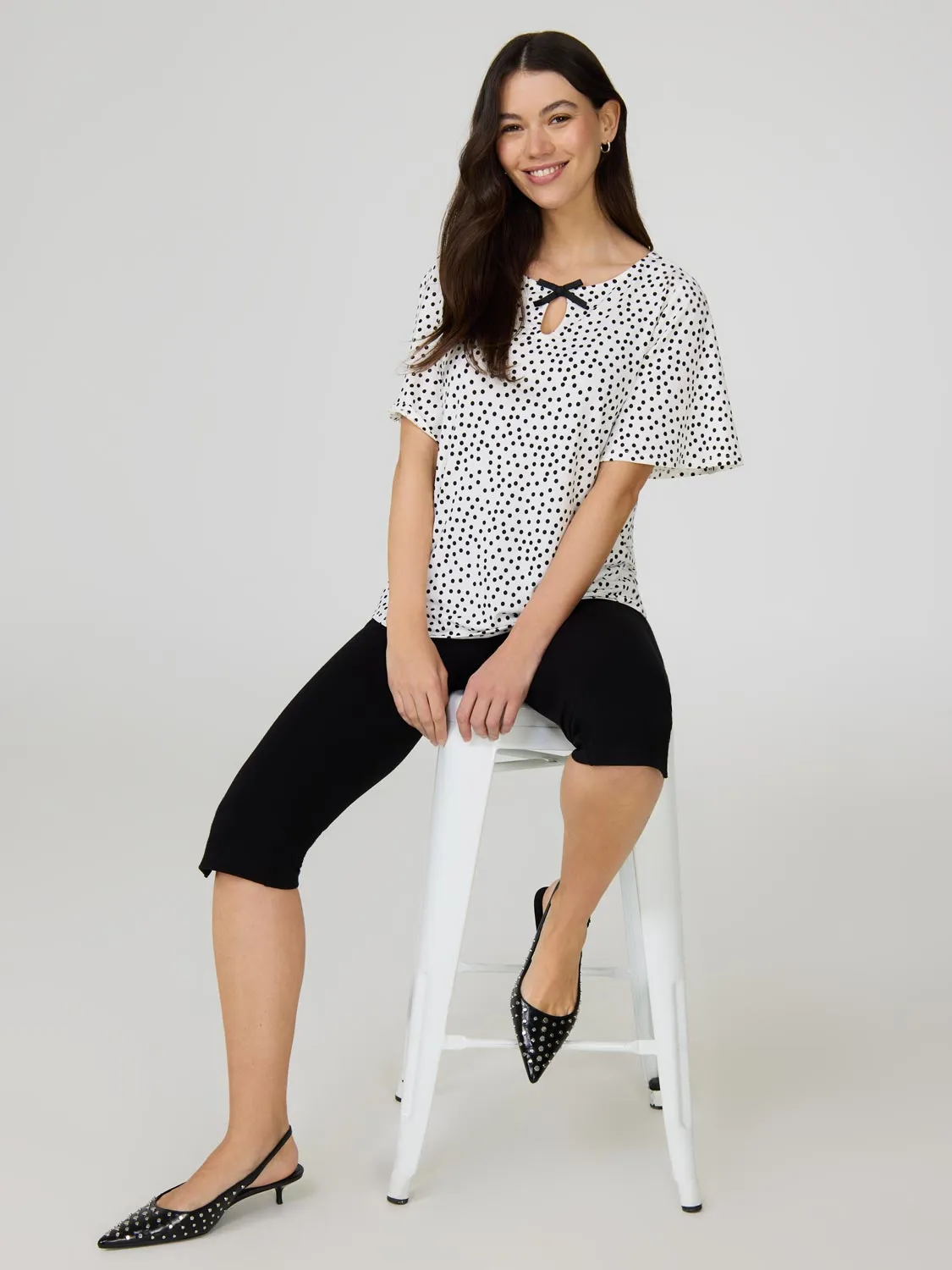 Flutter Sleeve Polka Dot Top Coffee Ready