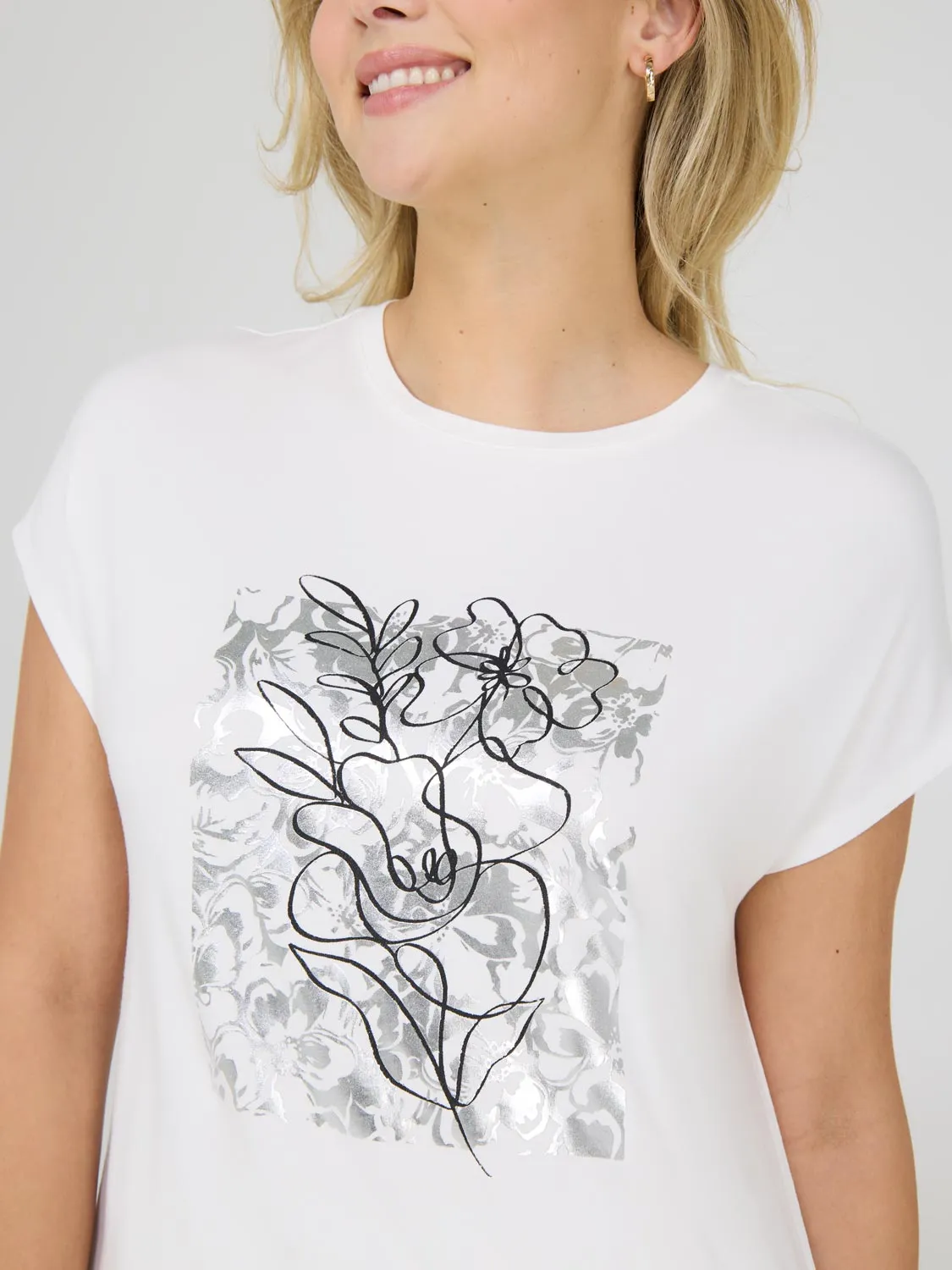 Foil Floral Print Graphic T-Shirt Modern Fit