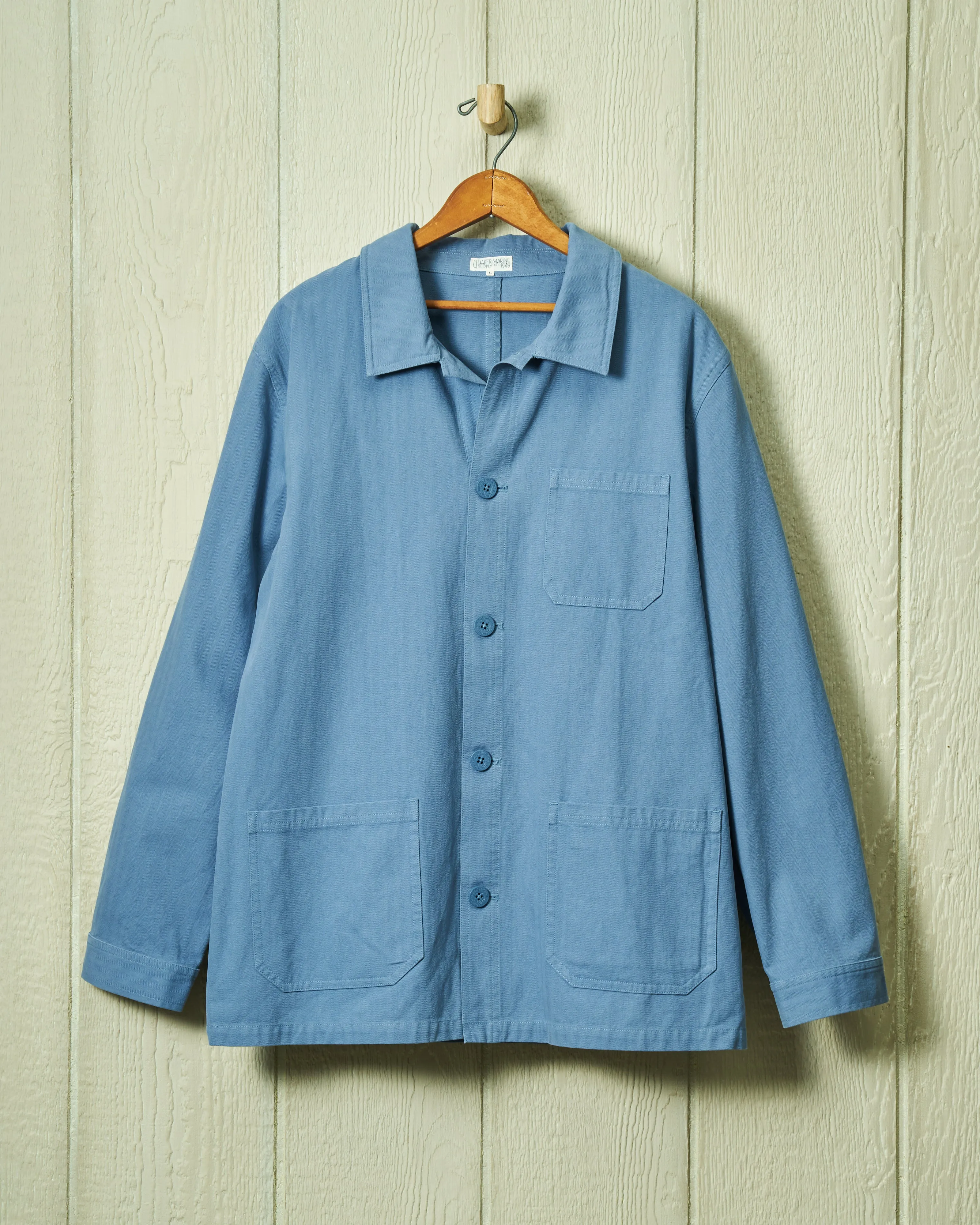 French Workmans Jacket in Atlantic Blue Herringbone modern outdoor edge
