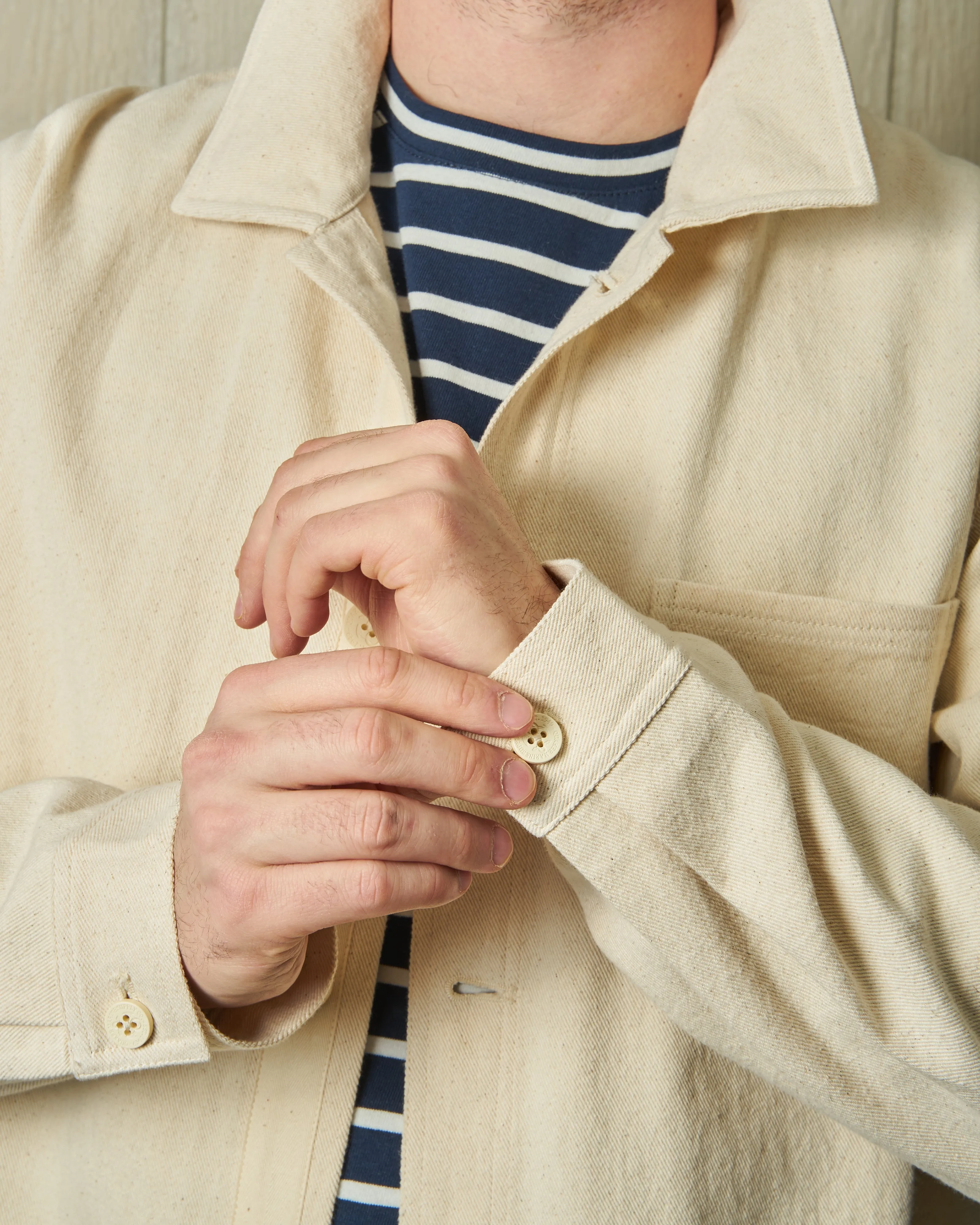 French Workmans Jacket in Carpenter's Cloth after hike layer