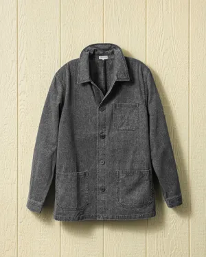 French Workmans Jacket in Graphite Salt Washed Herringbone highland casual style