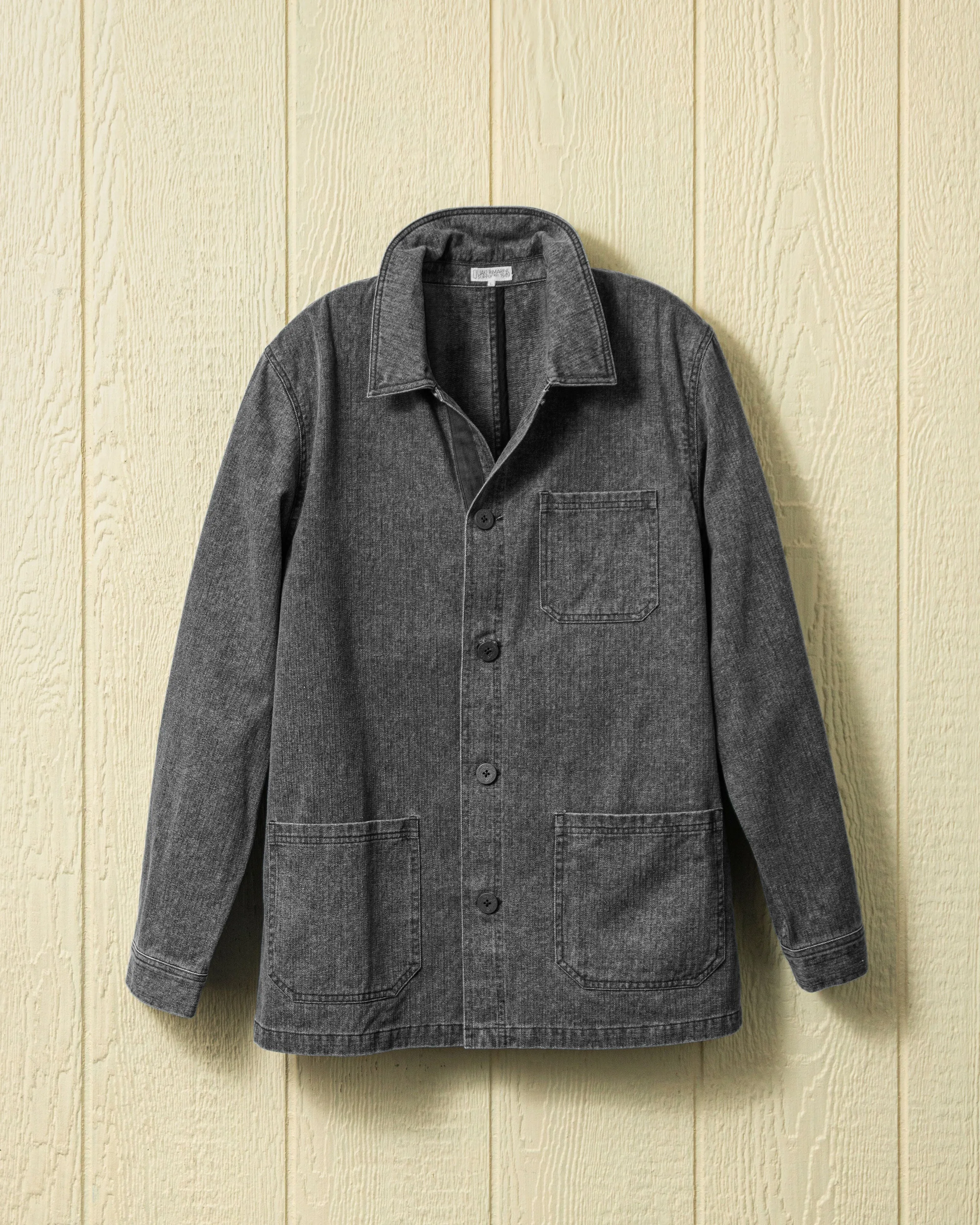 French Workmans Jacket in Graphite Salt Washed Herringbone highland casual style